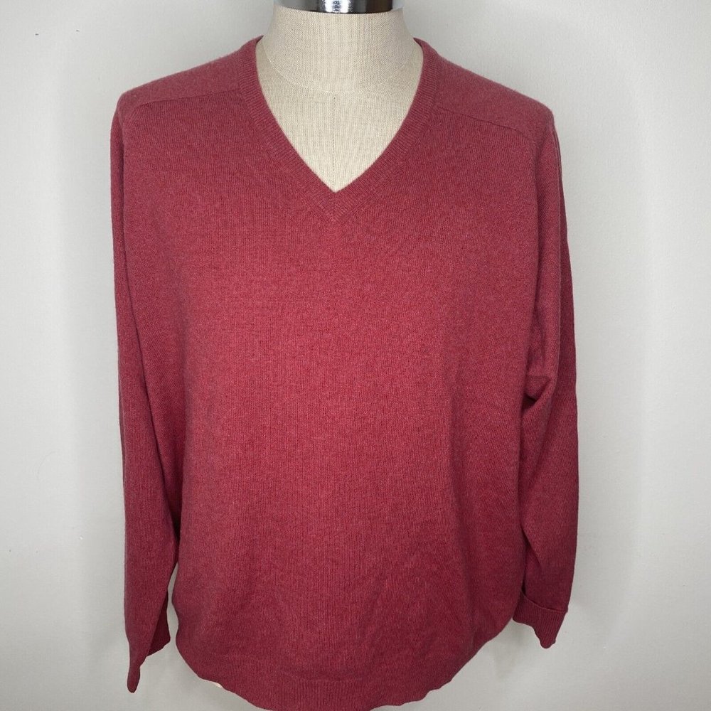 Jacobson's Men Cashmere Sweater V Neck  Size XL Red Pullover Shirt